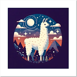 Llama Night Adventure T-Shirt Hoodie Mug Tote Pillow etc. Posters and Art